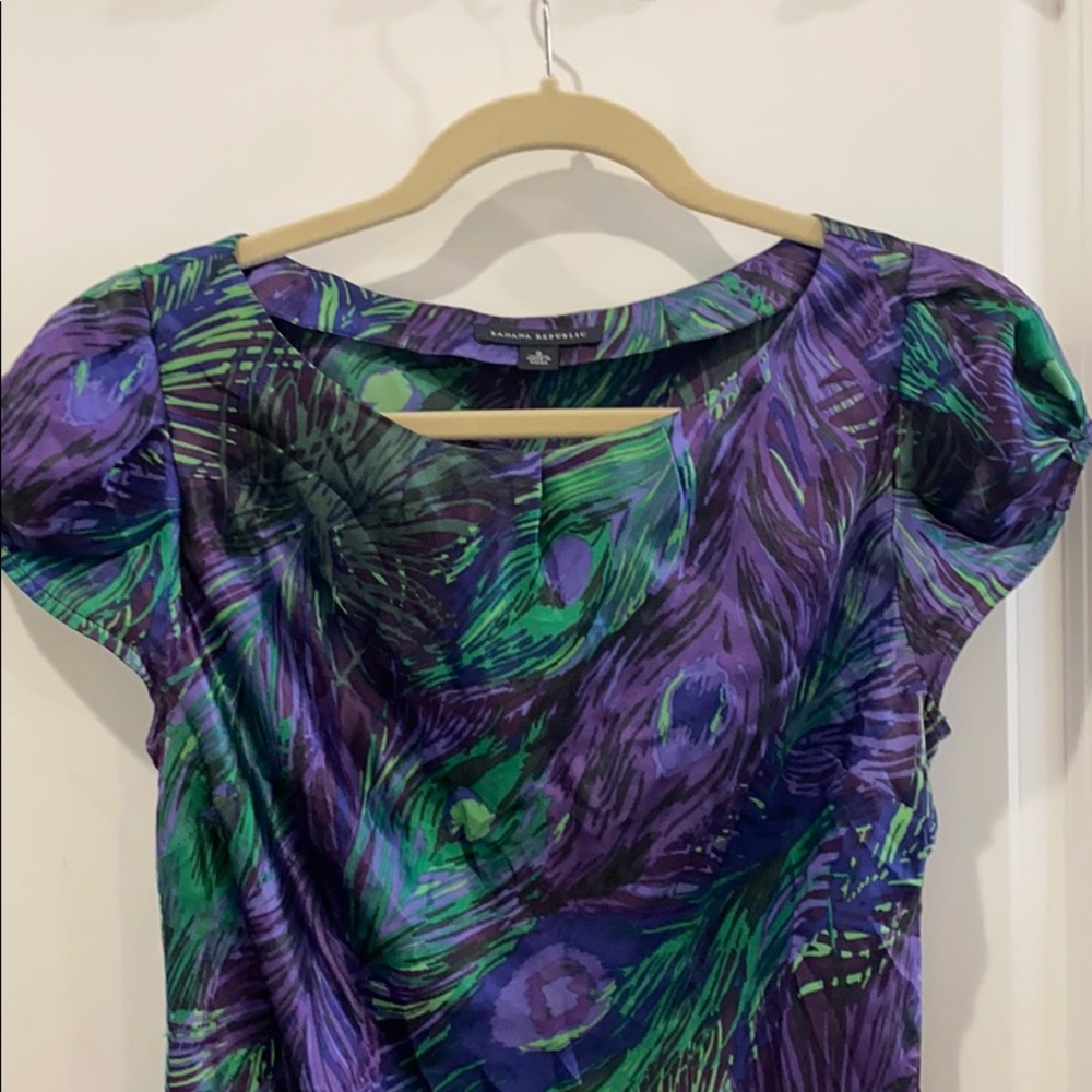 Silk Peacock cap sleeve Banana Republic Top